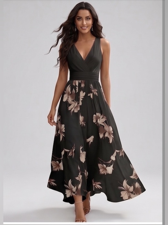 By Design Dresses & Skirts - Tropical Floral V-Neck Smocked Back Maxi Dress